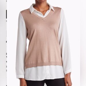 Adrianna Papell Button Front Sweater Vest Shirt